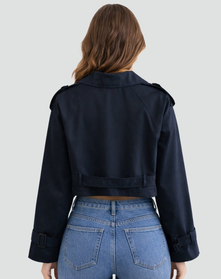 Grace | Women's Cropped Double-Breasted Belted Trench Coat Jacket