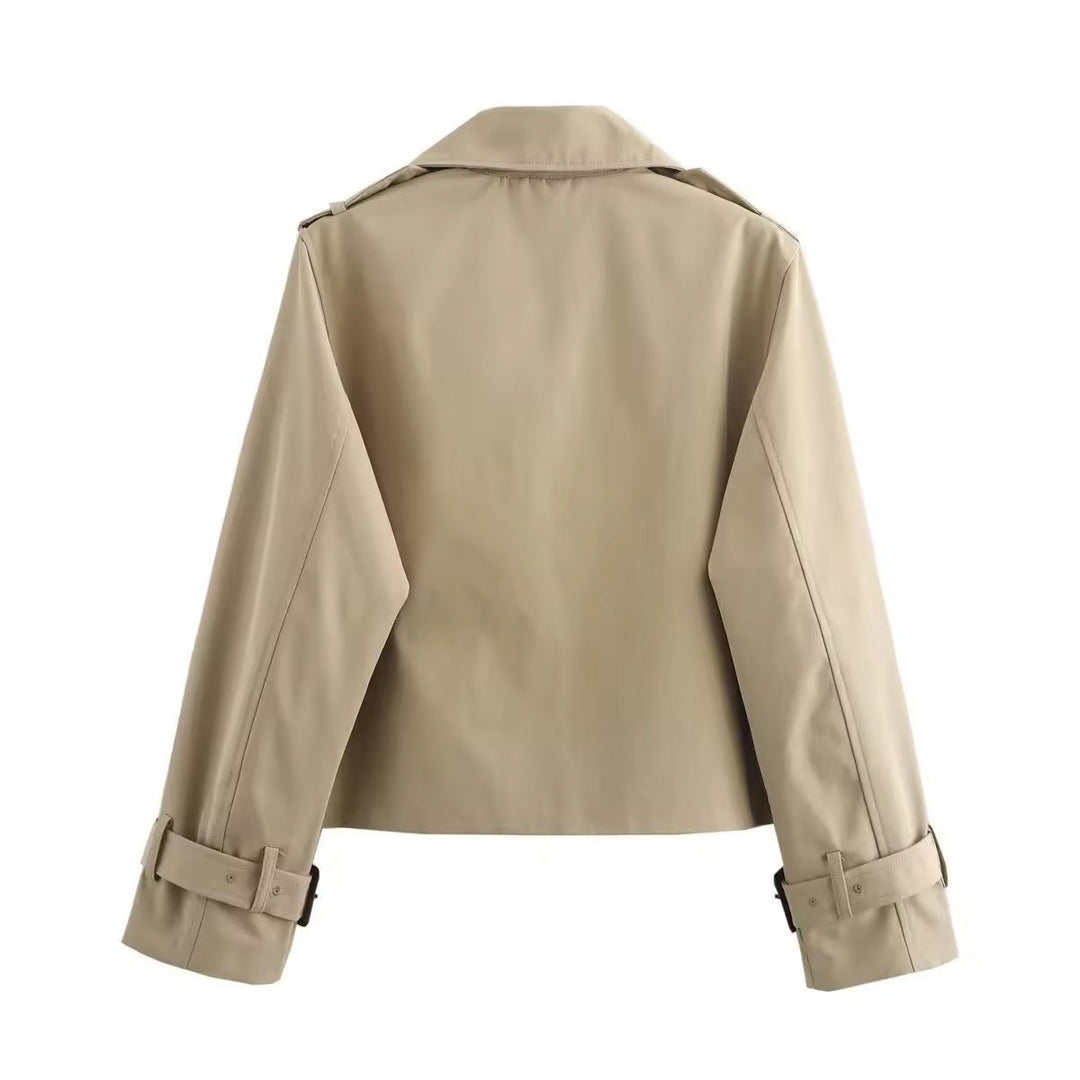 Sienna | Women's Cropped Double-Breasted Trench Coat Buckle Cuff