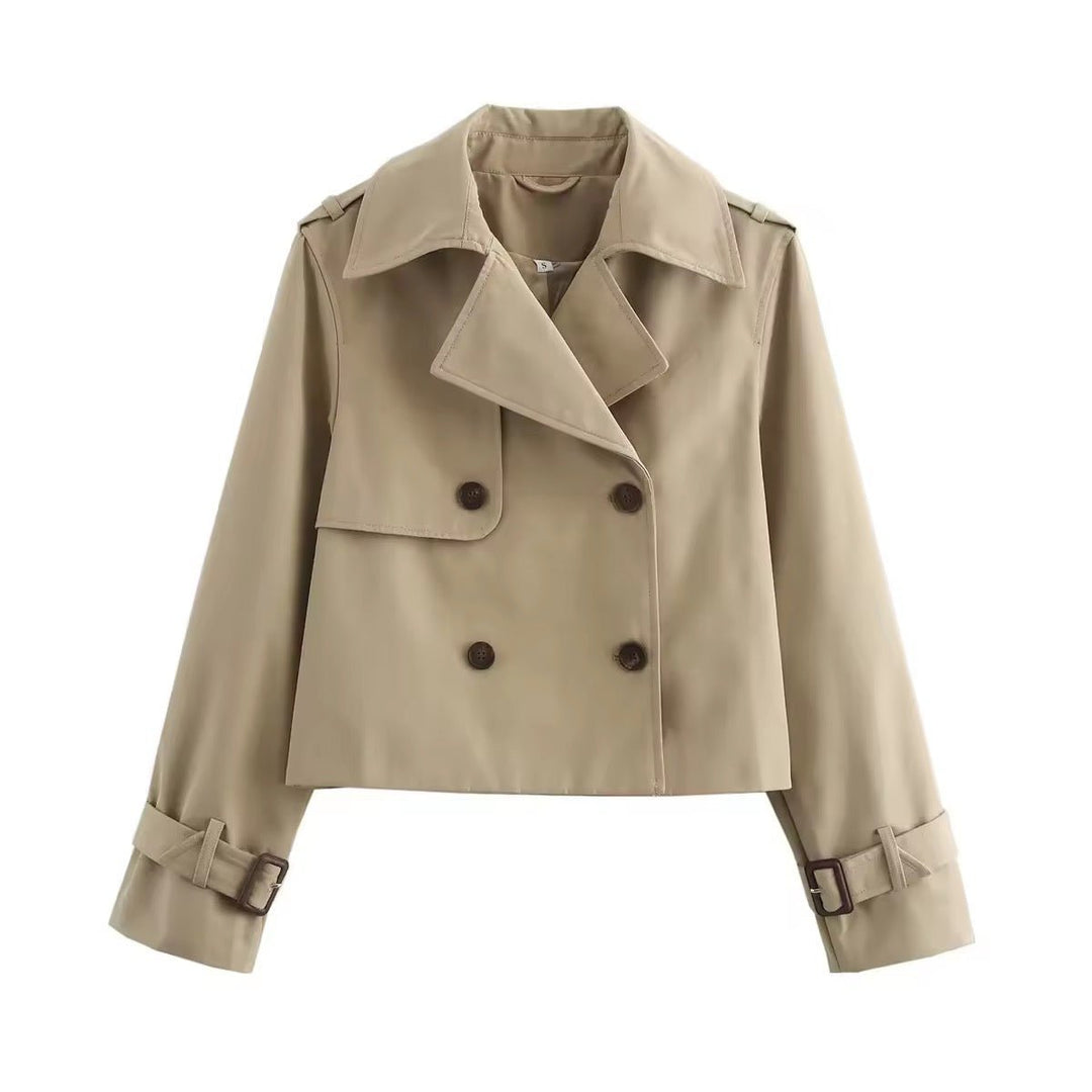 Sienna | Women's Cropped Double-Breasted Trench Coat Buckle Cuff