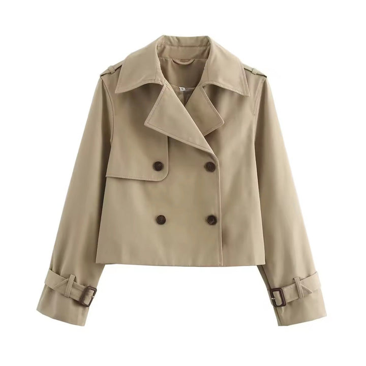 Sienna | Women's Cropped Double-Breasted Trench Coat Buckle Cuff