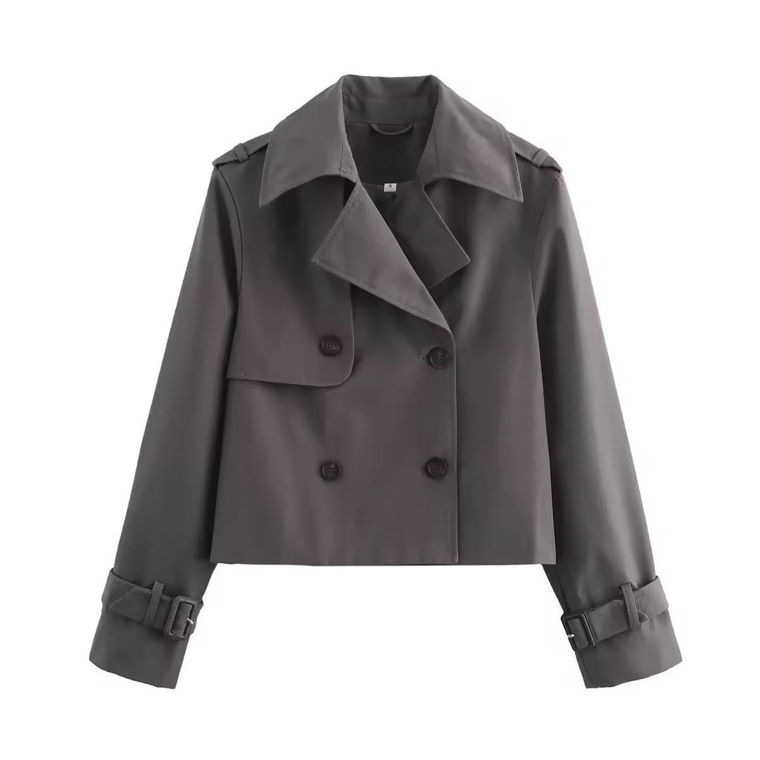 Sienna | Women's Cropped Double-Breasted Trench Coat Buckle Cuff