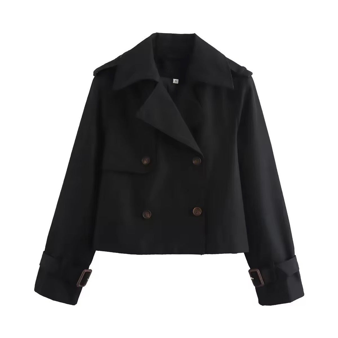 Sienna | Women's Cropped Double-Breasted Trench Coat Buckle Cuff