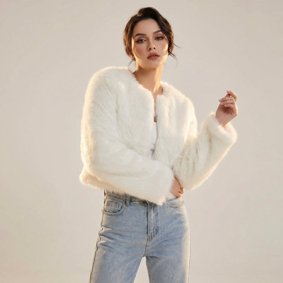 Amelia | Women's Cropped Faux Fur Jacket Short Cardigan