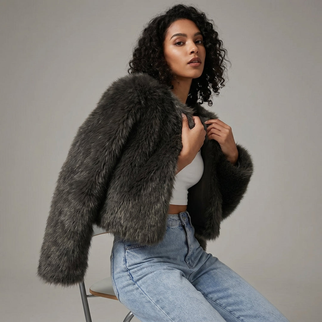 Amelia | Women's Cropped Faux Fur Jacket Short Cardigan