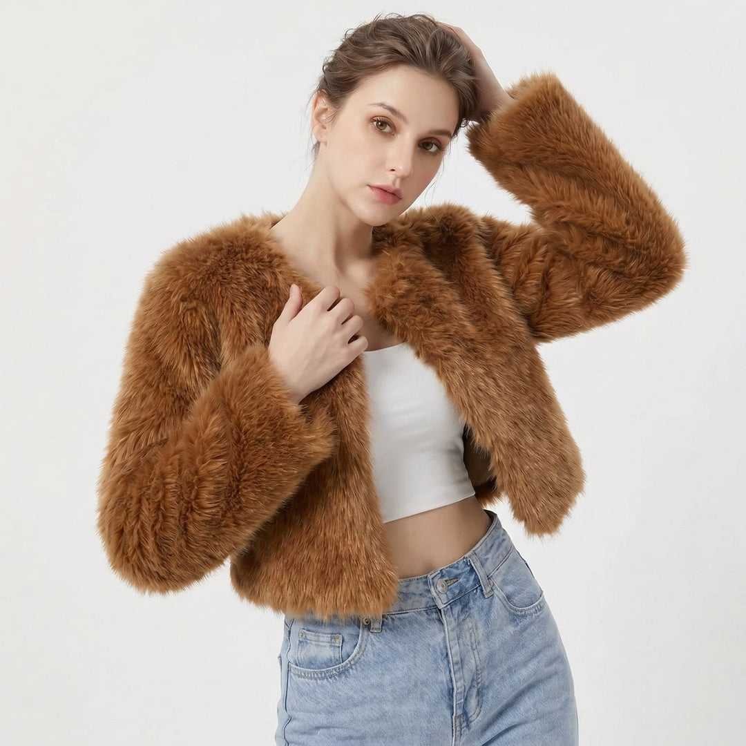 Amelia | Women's Cropped Faux Fur Jacket Short Cardigan