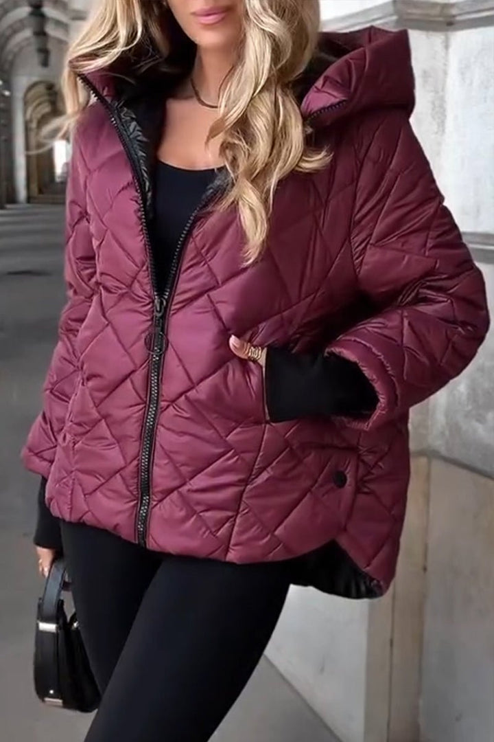 Sienna | Women's Diamond Quilted Zip-Up Hooded Puffer Jacket