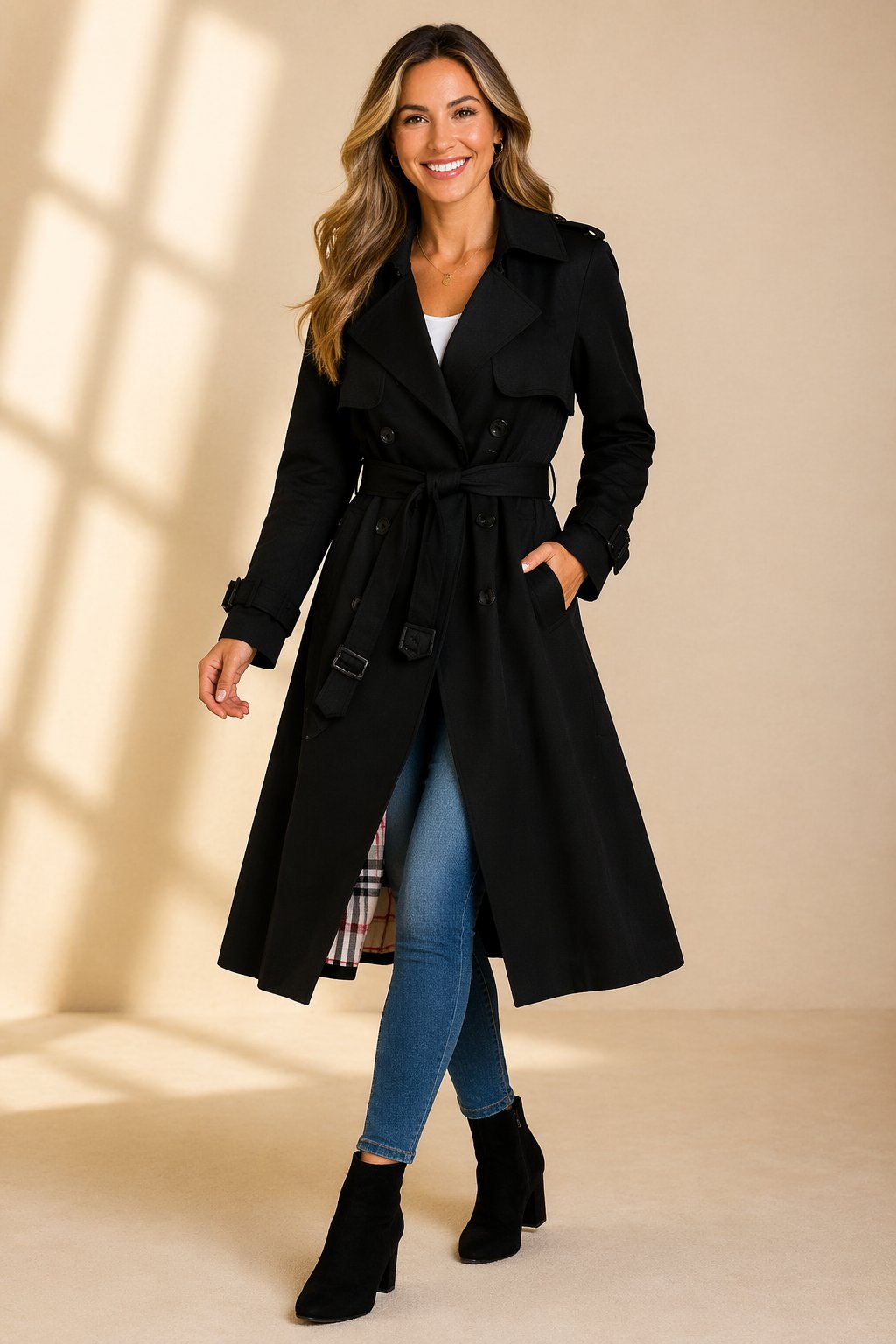 Emily | Women's Double-Breasted Belted Long Trench Coat