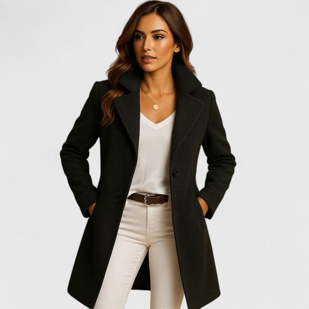 Sienna | Women's Elegant Long Button-Up Coat Notch Lapel Slim Fit