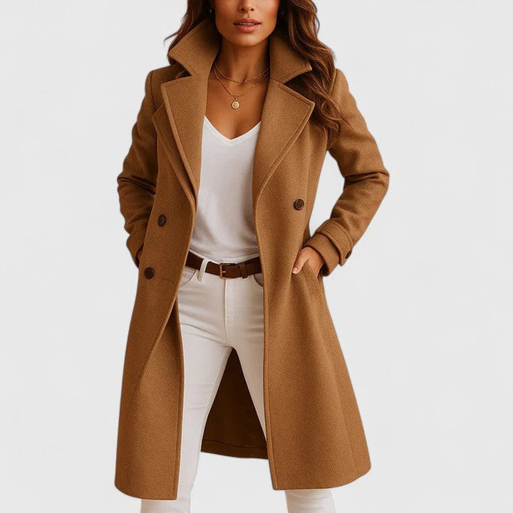 Sienna | Women's Elegant Long Button-Up Coat Notch Lapel Slim Fit