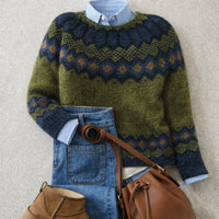 Florence | Women's Fair Isle Nordic Knit Relaxed-Fit Crew-Neck Jumper