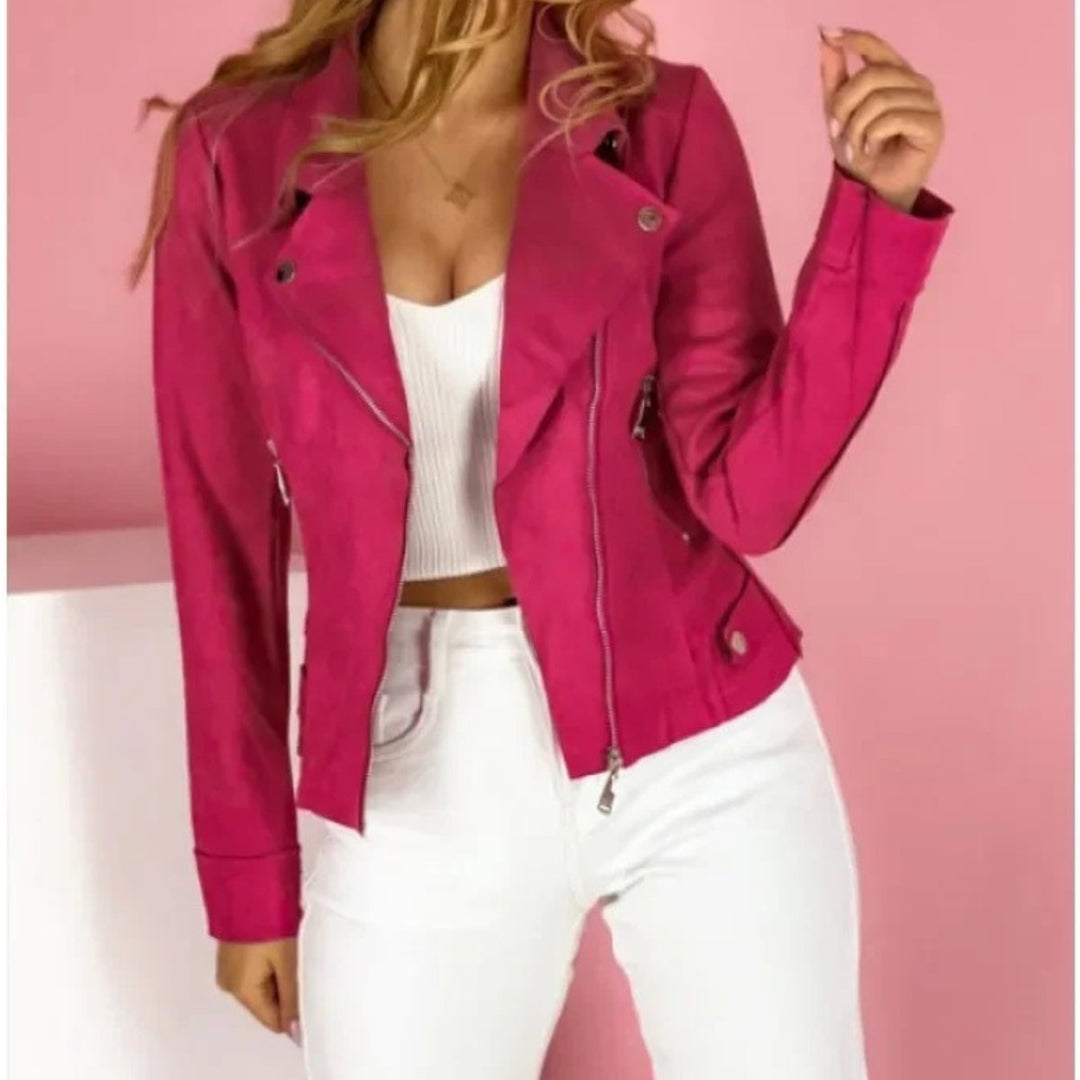 Grace | Women's Faux Leather Jacket Convertible Collar Zip-Up Moto