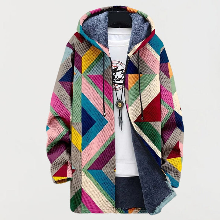 Evelyn | Women's Fleece-Lined Geometric Print Hooded Sweater Oversized Zip-Up