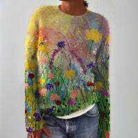 Evelyn | Women's Floral Art Print Long Sleeve Knit Sweater