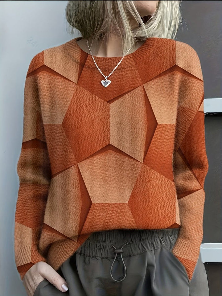 Aria | Women's Geometric Print Long Sleeve Knit Sweater Jumper