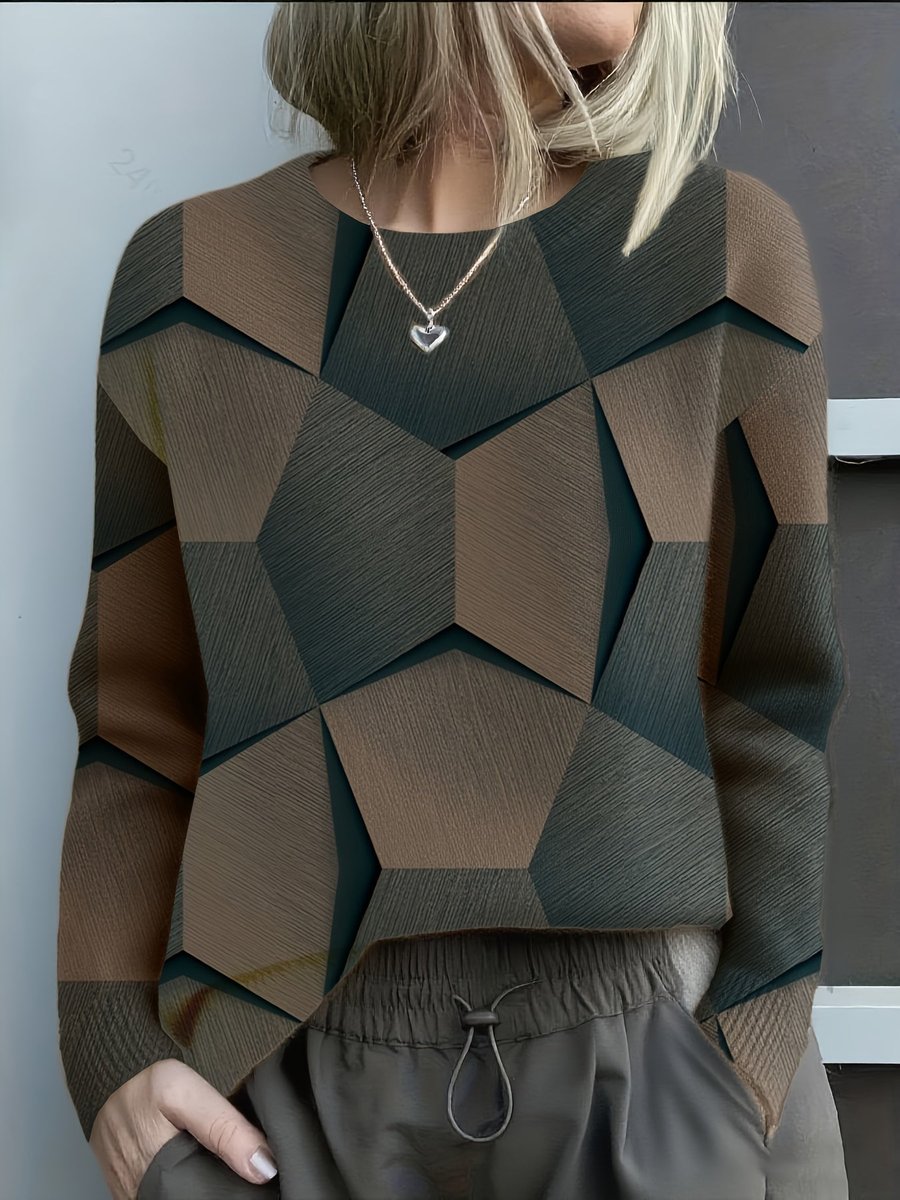 Aria | Women's Geometric Print Long Sleeve Knit Sweater Jumper