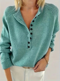 Olivia | Women's Half-Button V-Neck Knit Sweater Relaxed Pullover Jumper