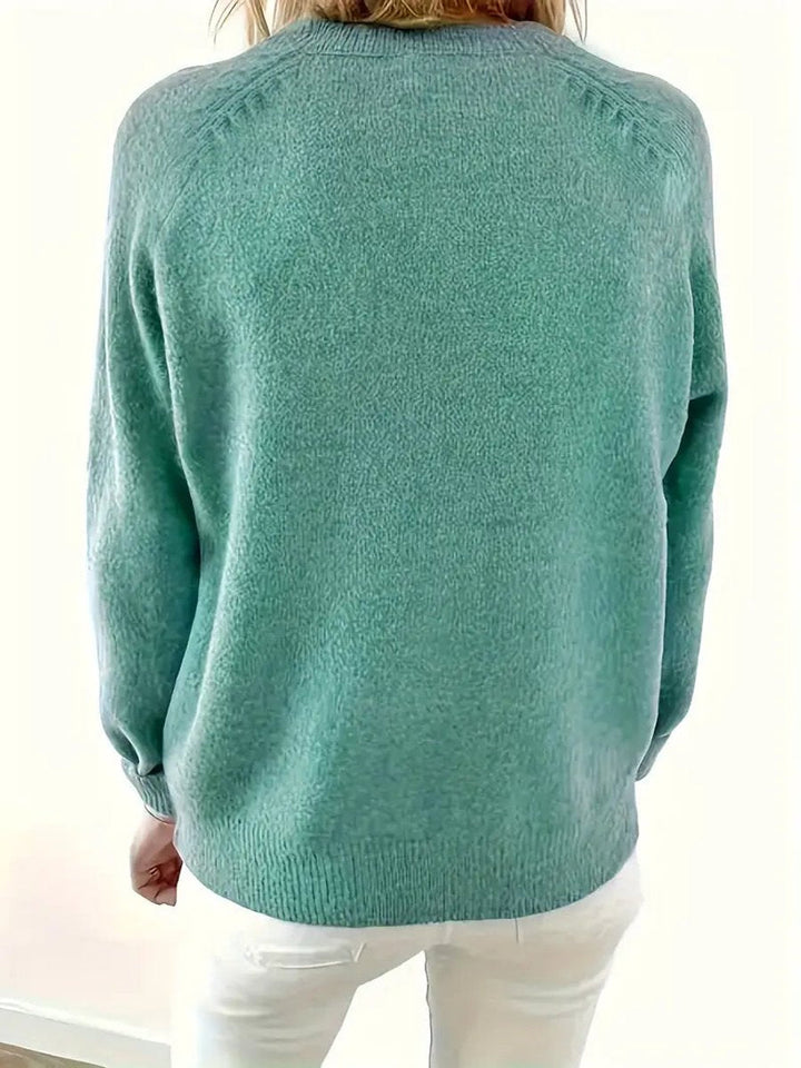 Olivia | Women's Half-Button V-Neck Knit Sweater Relaxed Pullover Jumper