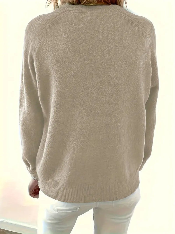 Olivia | Women's Half-Button V-Neck Knit Sweater Relaxed Pullover Jumper