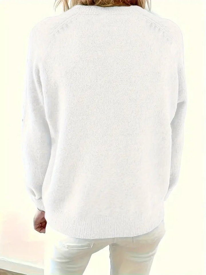 Olivia | Women's Half-Button V-Neck Knit Sweater Relaxed Pullover Jumper