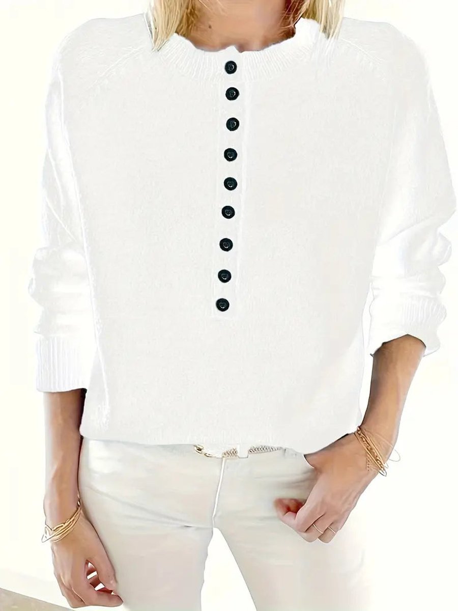 Olivia | Women's Half-Button V-Neck Knit Sweater Relaxed Pullover Jumper