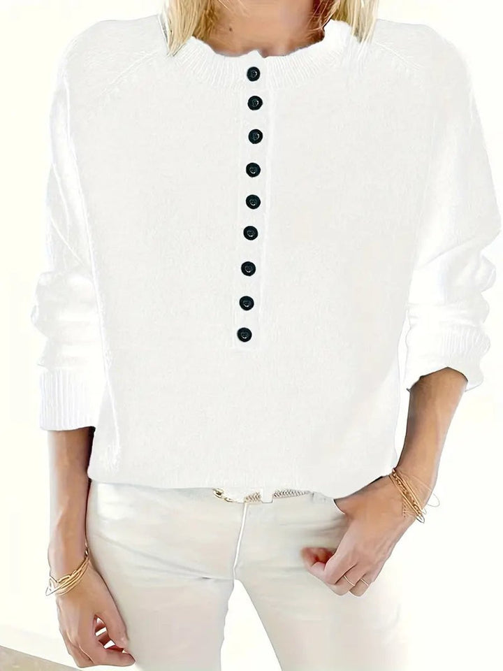 Olivia | Women's Half-Button V-Neck Knit Sweater Relaxed Pullover Jumper