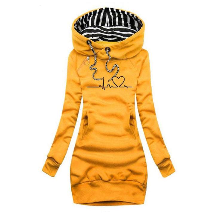 Sienna | Women's Heartbeat Print Hooded Long Sleeve Dress Jumper
