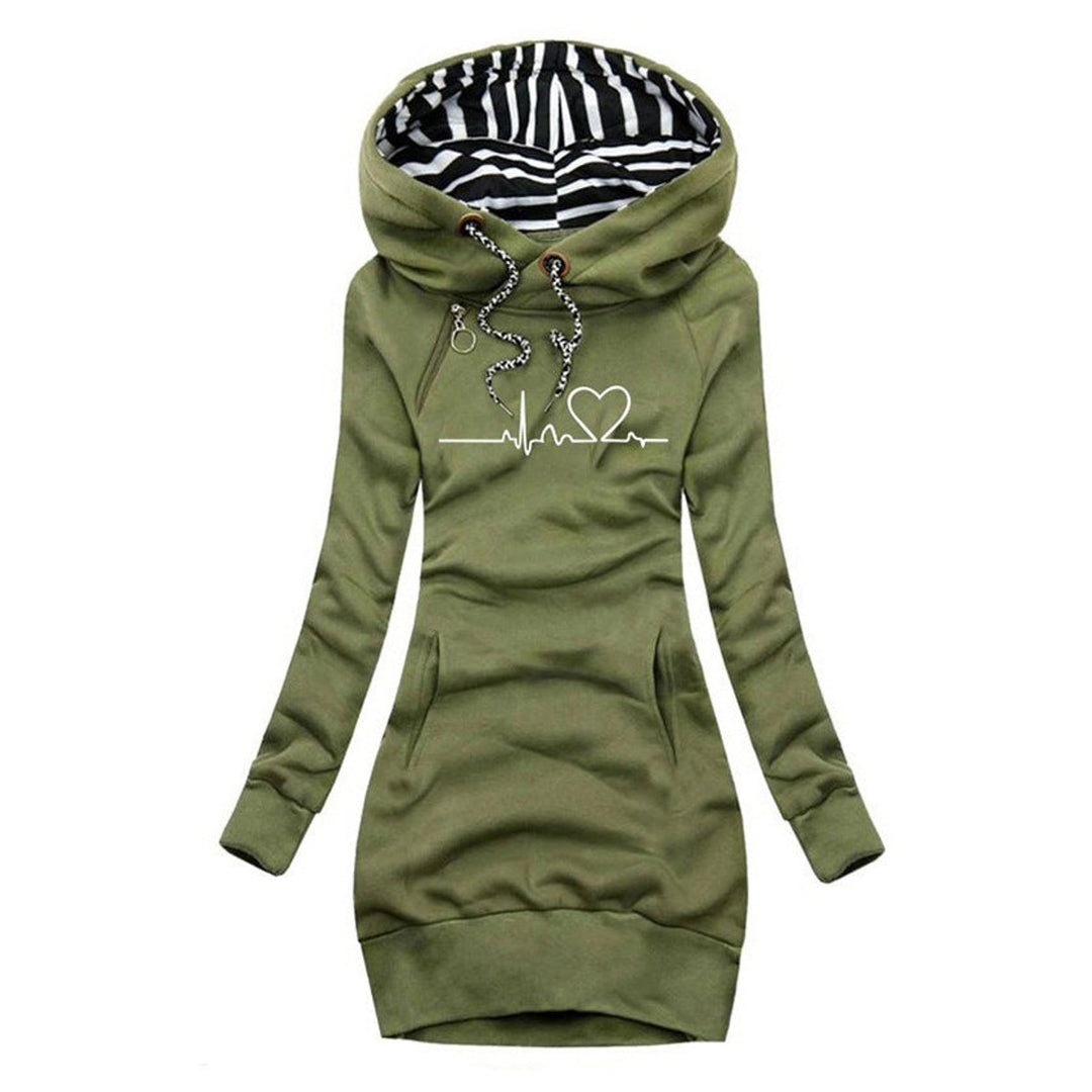 Sienna | Women's Heartbeat Print Hooded Long Sleeve Dress Jumper