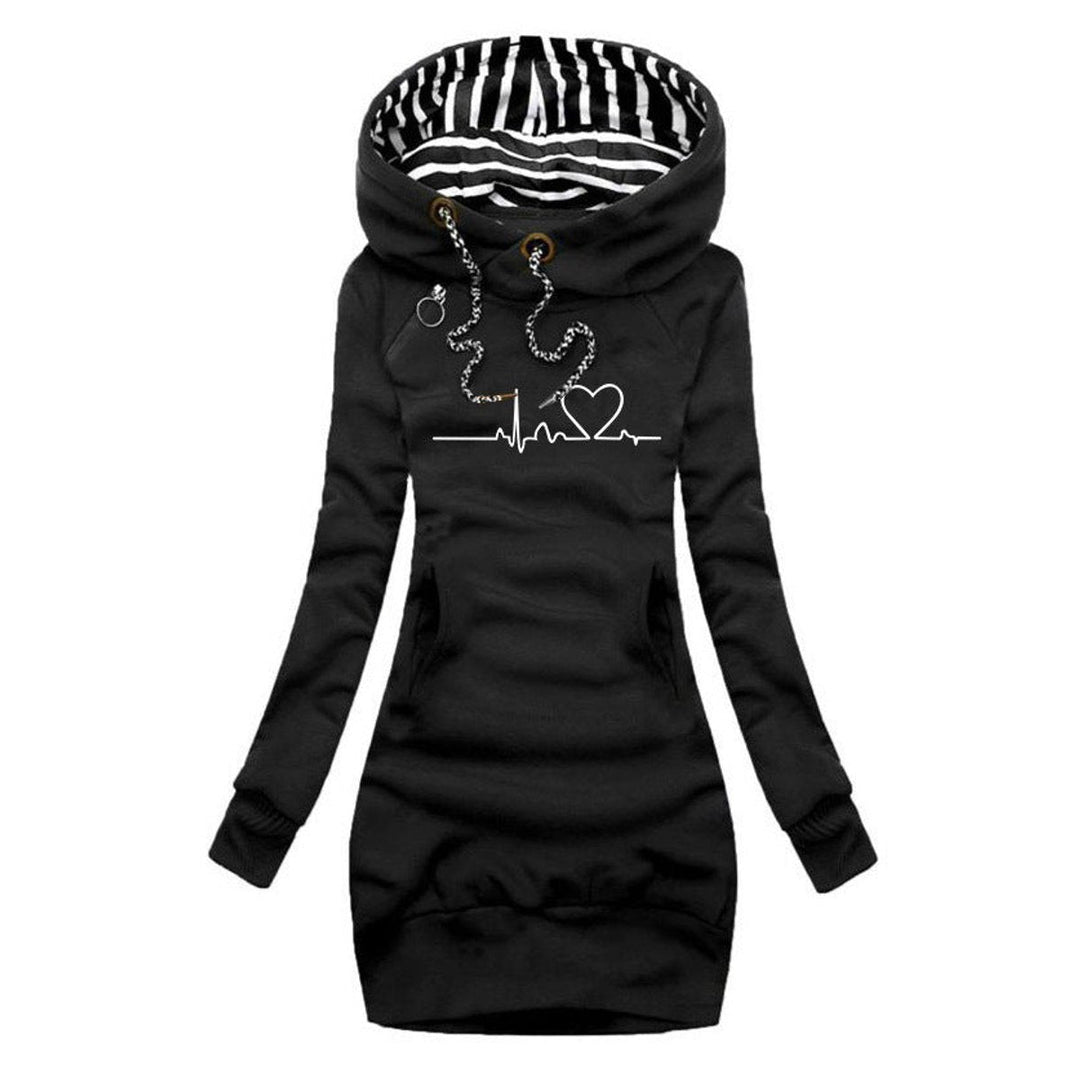 Sienna | Women's Heartbeat Print Hooded Long Sleeve Dress Jumper