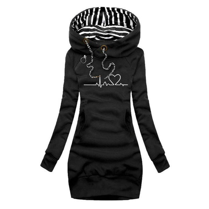 Sienna | Women's Heartbeat Print Hooded Long Sleeve Dress Jumper