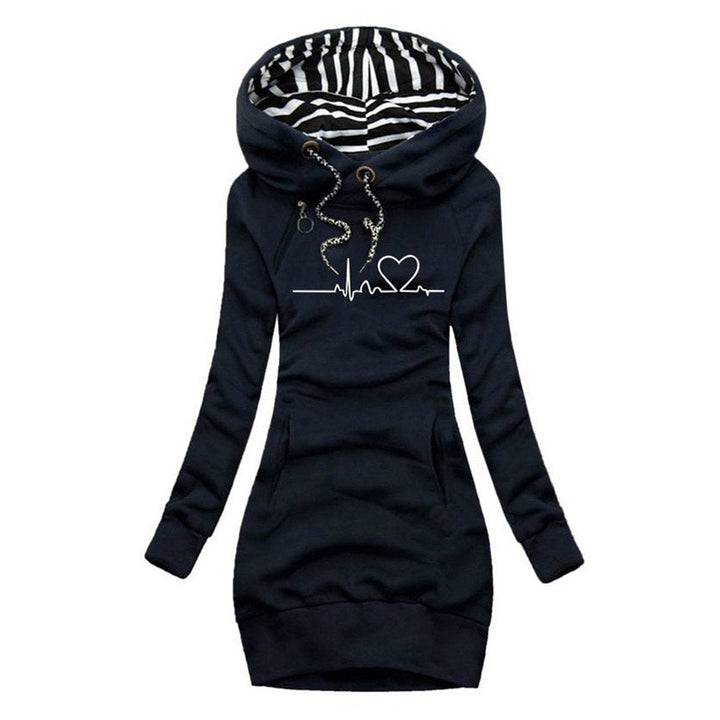 Sienna | Women's Heartbeat Print Hooded Long Sleeve Dress Jumper