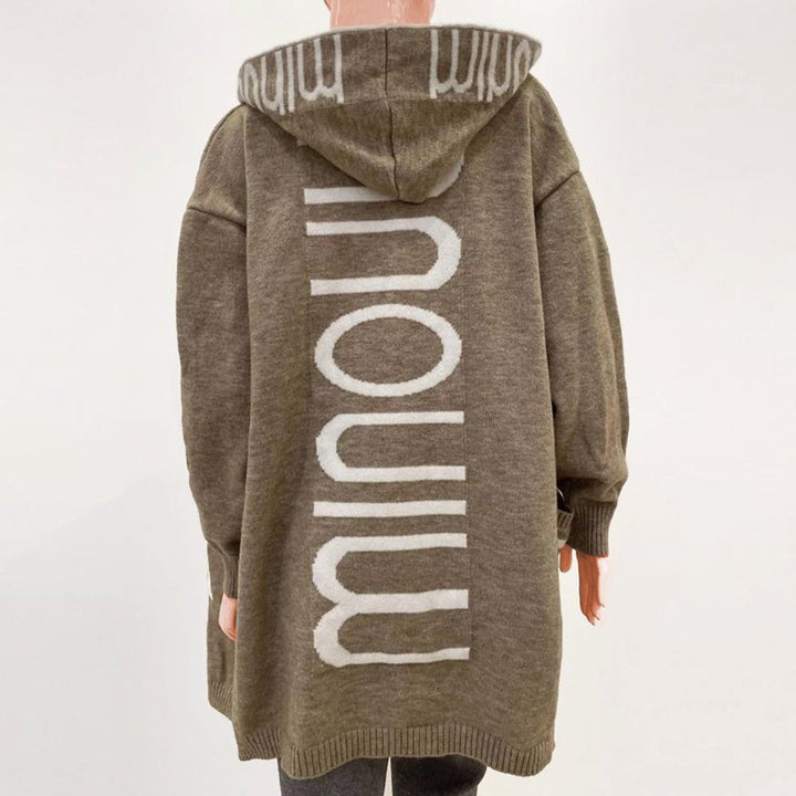 Ava | Women's Hooded Knit Open-Front Cardigan Jacket Letter Print