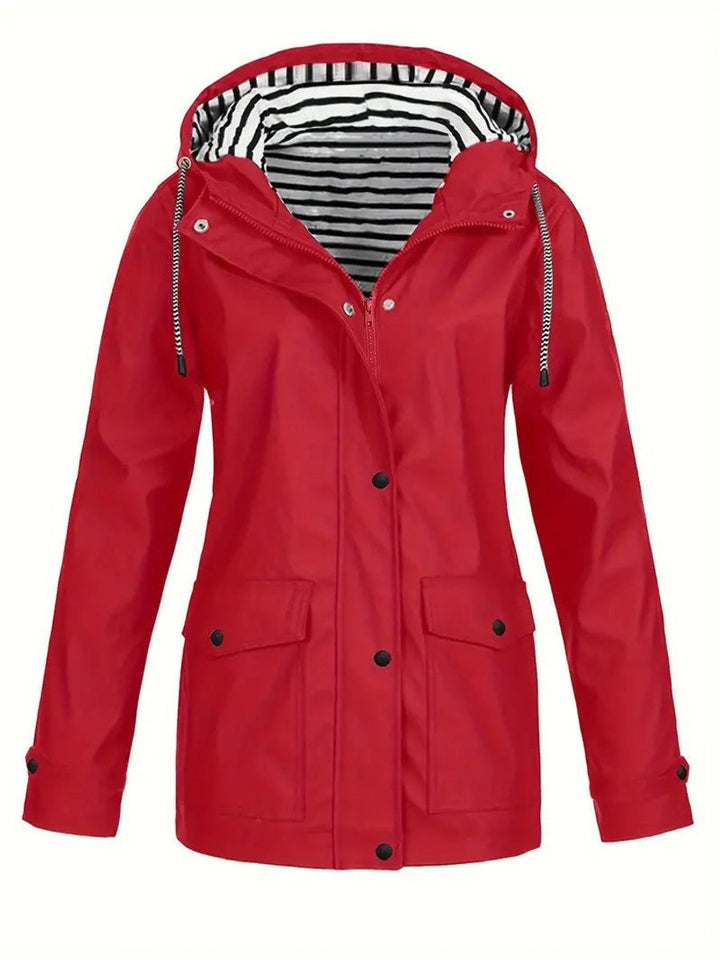 Grace | Women's Hooded Waterproof Striped-Lined Raincoat Coat