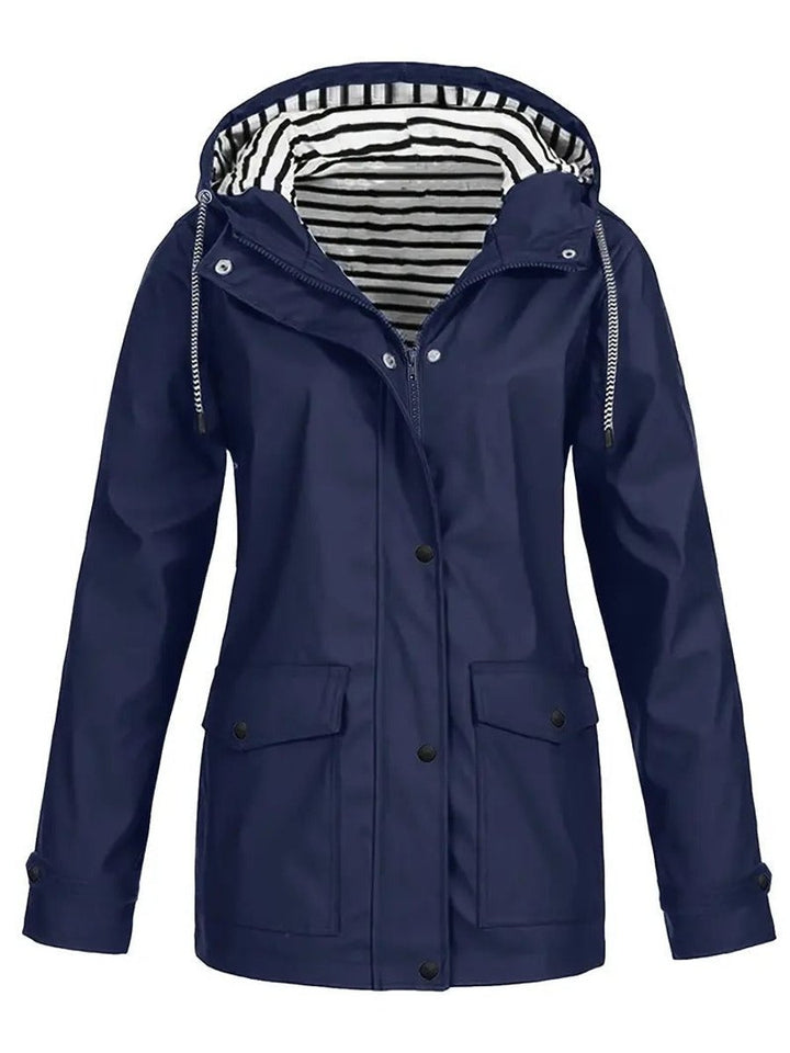 Grace | Women's Hooded Waterproof Striped-Lined Raincoat Coat
