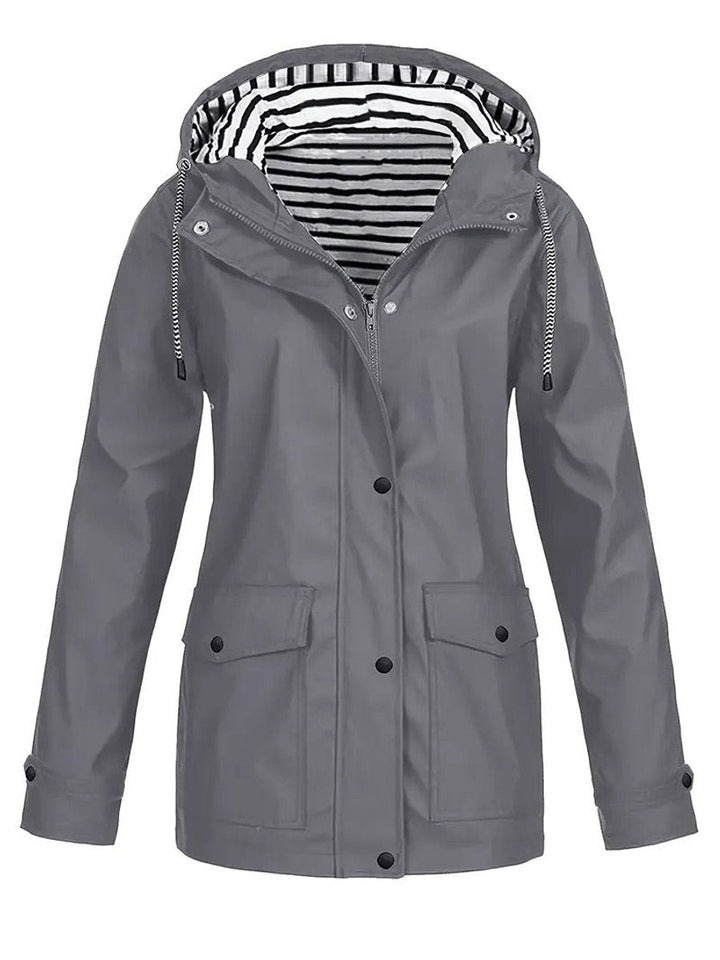 Grace | Women's Hooded Waterproof Striped-Lined Raincoat Coat