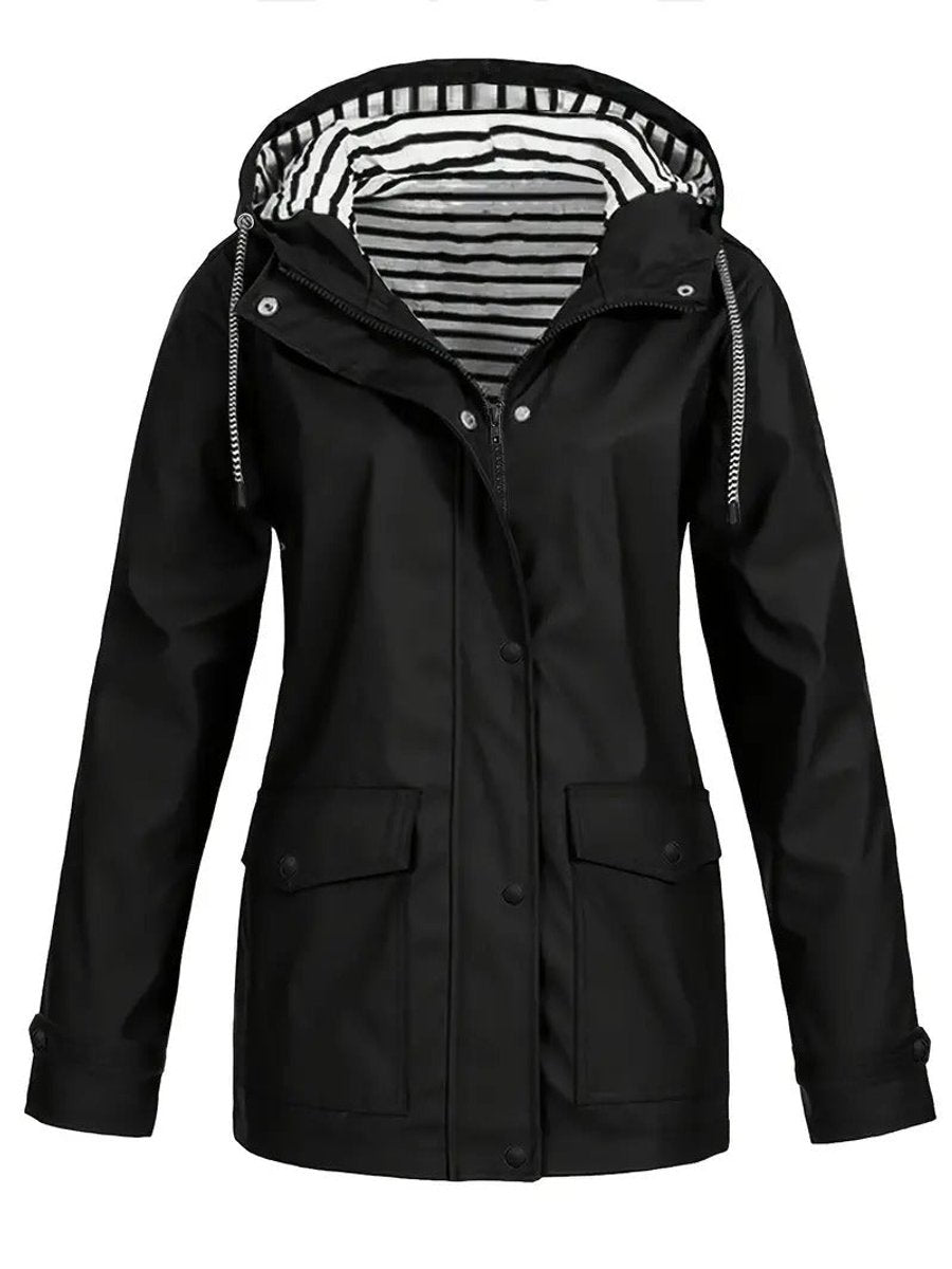 Grace | Women's Hooded Waterproof Striped-Lined Raincoat Coat