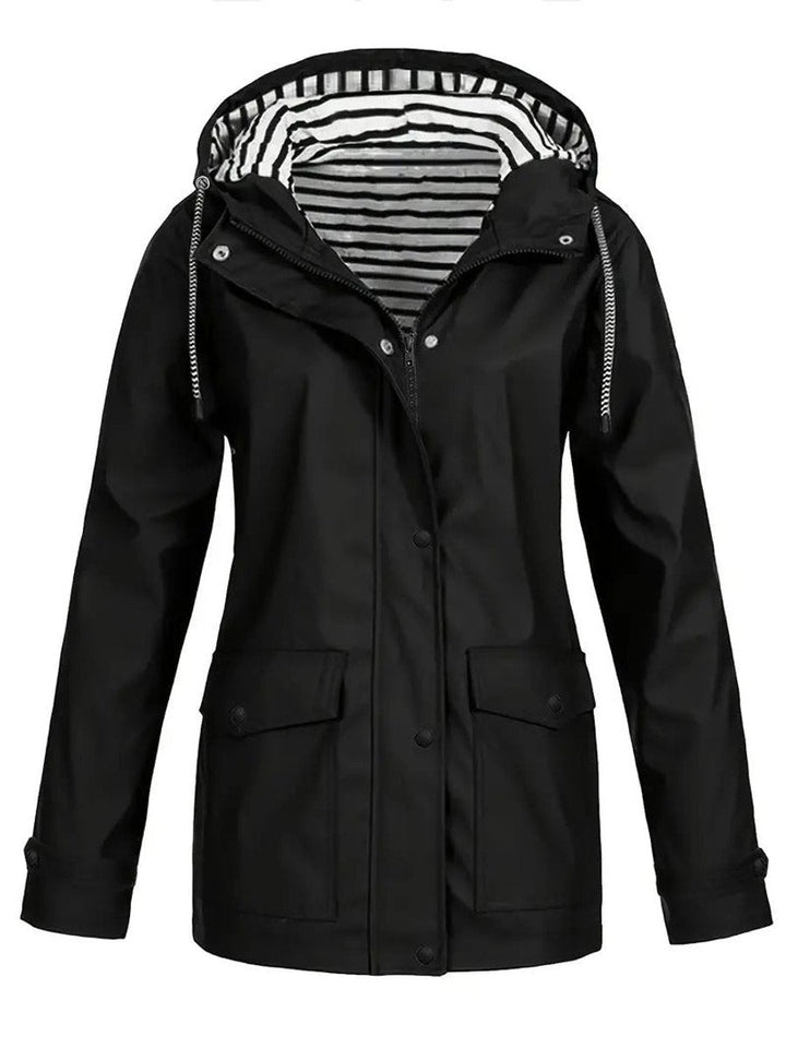Grace | Women's Hooded Waterproof Striped-Lined Raincoat Coat