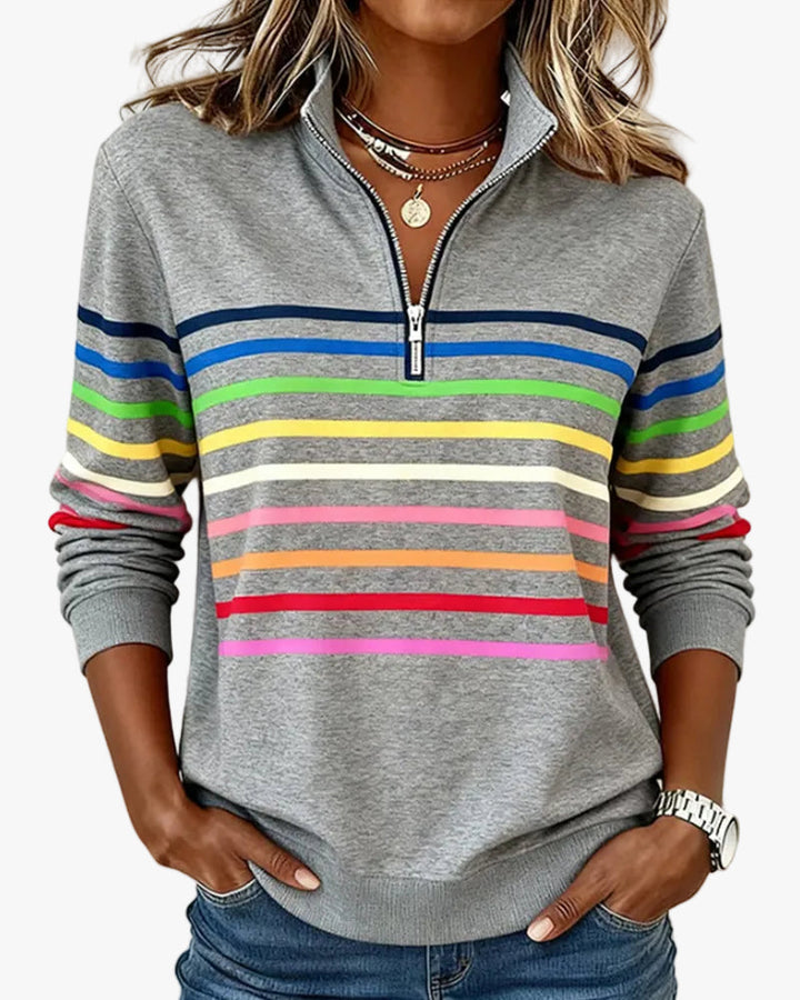 Women's Knit Pullover with Quarter Zip and Striped Bands