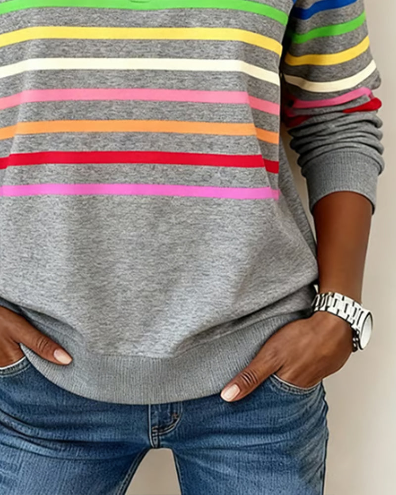 Women's Knit Pullover with Quarter Zip and Striped Bands