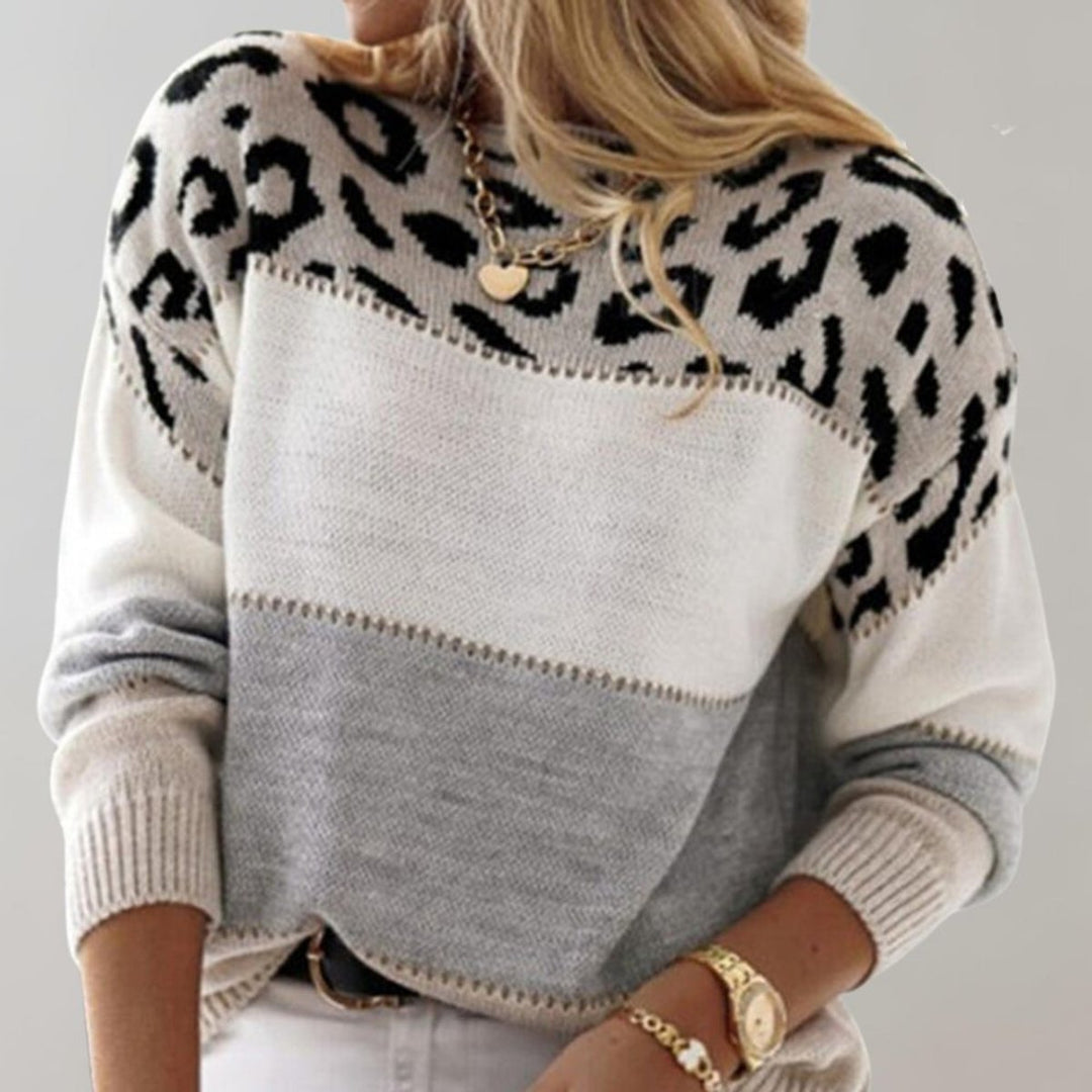 Isla | Women's Leopard Print Colour Block Knit Pullover Sweater