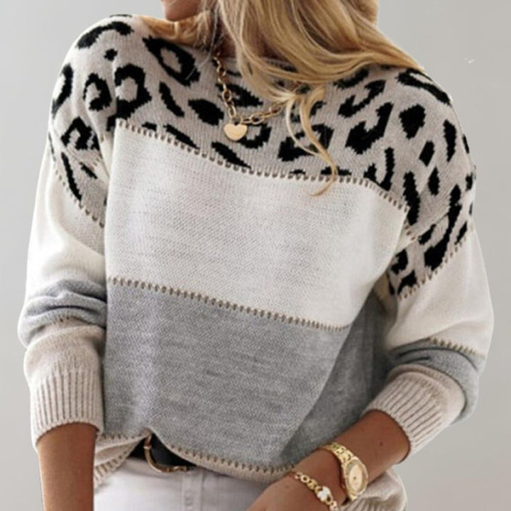 Isla | Women's Leopard Print Colour Block Knit Pullover Sweater