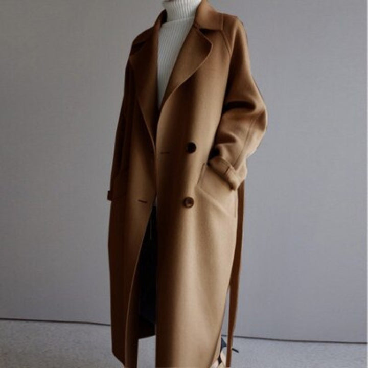 Lily | Women's Long Double-Breasted Wool-Blend Trench Coat