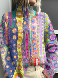 Freya | Women's Multicolour Abstract Knit Turtleneck Sweater