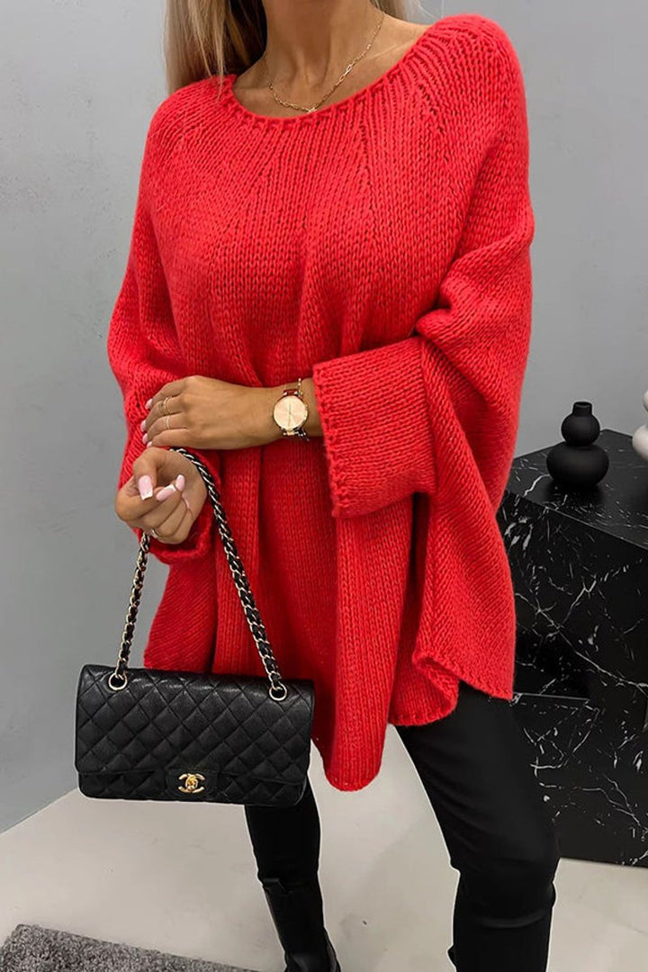 Florence | Women's Oversized Batwing-Sleeve Round-Neck Knit Sweater