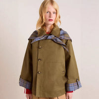 Isla | Women's Oversized Double-Breasted Trench Coat Tartan-Lined Collar