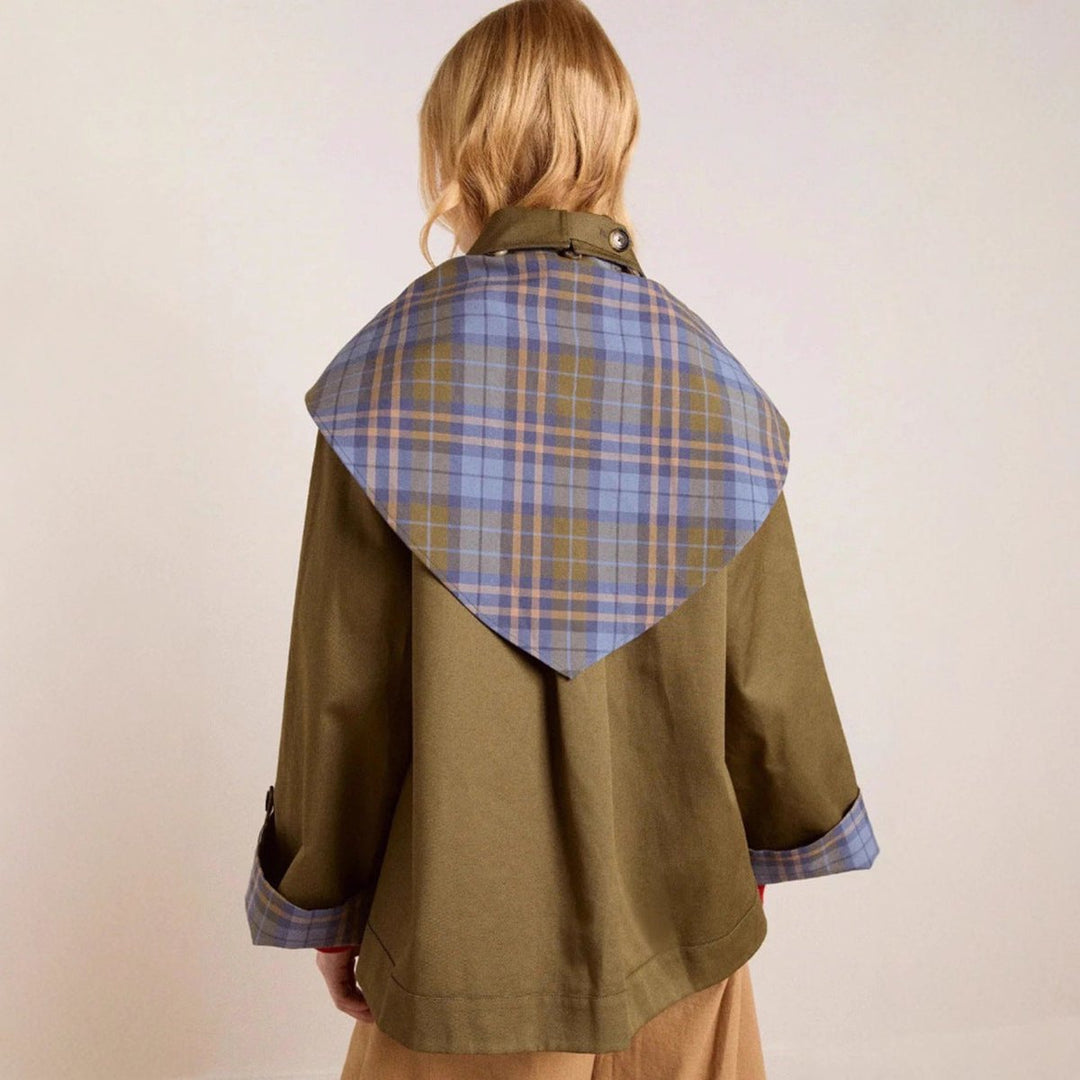 Isla | Women's Oversized Double-Breasted Trench Coat Tartan-Lined Collar