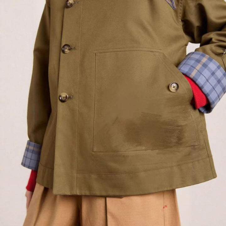 Isla | Women's Oversized Double-Breasted Trench Coat Tartan-Lined Collar