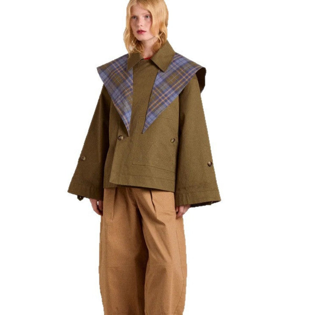 Isla | Women's Oversized Double-Breasted Trench Coat Tartan-Lined Collar