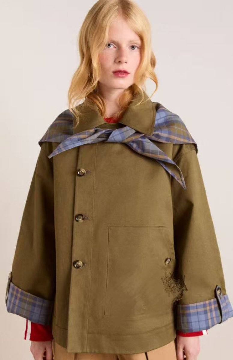 Isla | Women's Oversized Double-Breasted Trench Coat Tartan-Lined Collar