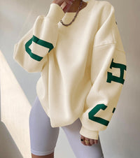 Isla | Women's Oversized Fleece-Lined Varsity Sleeve Crewneck Jumper