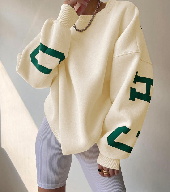 Isla | Women's Oversized Fleece-Lined Varsity Sleeve Crewneck Jumper
